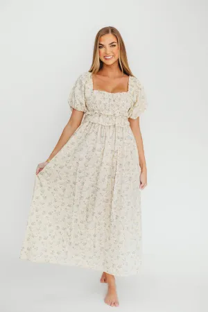 Finley 100% Cotton Peplum Midi Dress in Ivory/Blue - Bump & Nursing Friendly