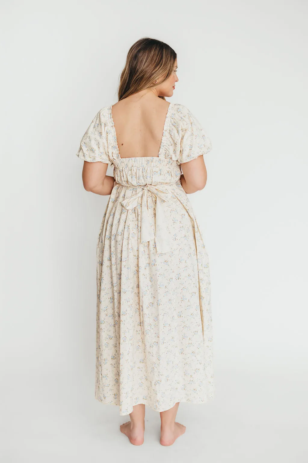 Finley 100% Cotton Peplum Midi Dress in Ivory/Blue - Bump & Nursing Friendly