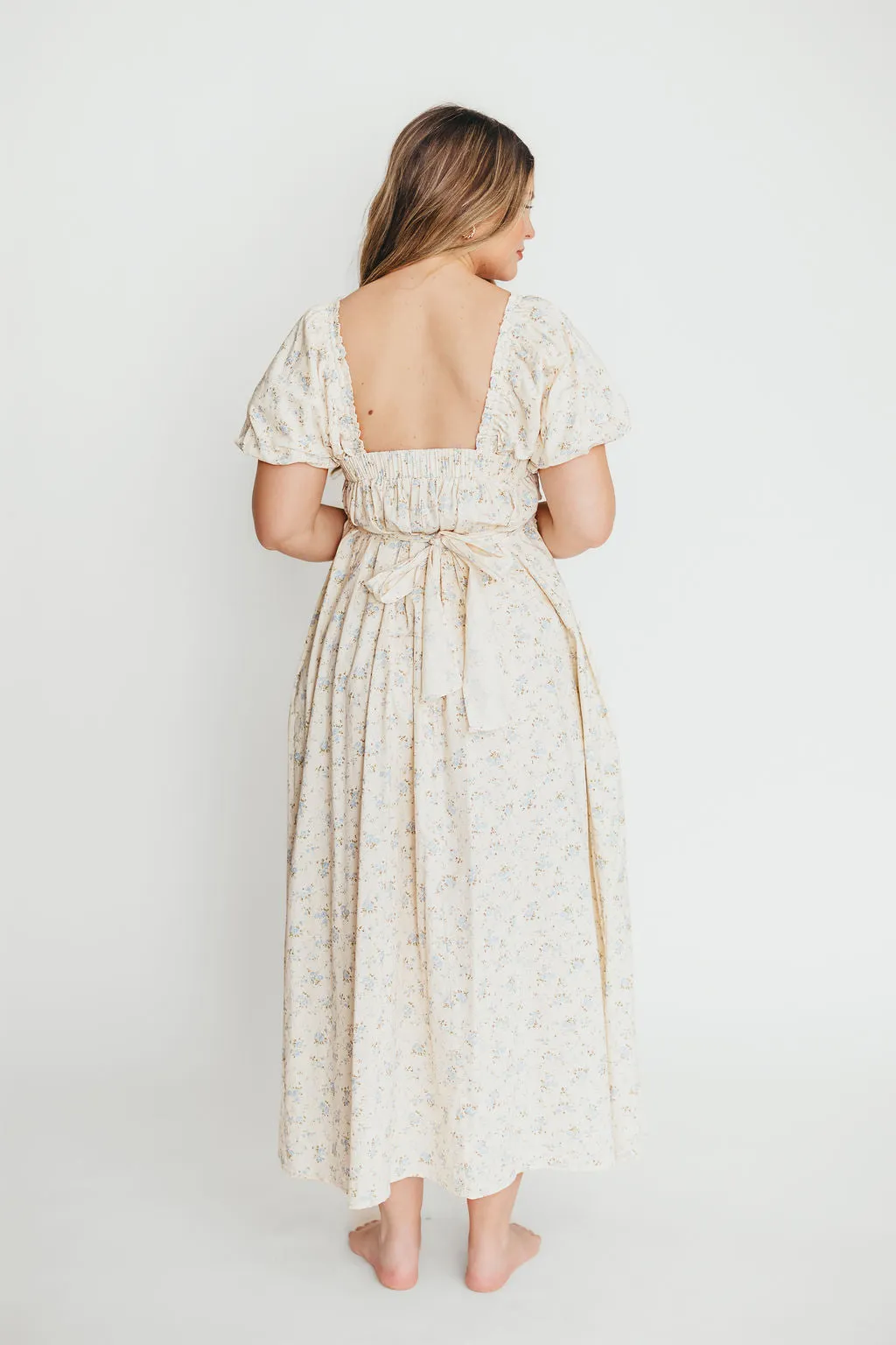 Finley 100% Cotton Peplum Midi Dress in Ivory/Blue - Bump & Nursing Friendly