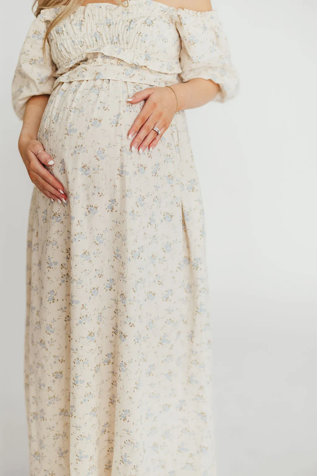 Finley 100% Cotton Peplum Midi Dress in Ivory/Blue - Bump & Nursing Friendly
