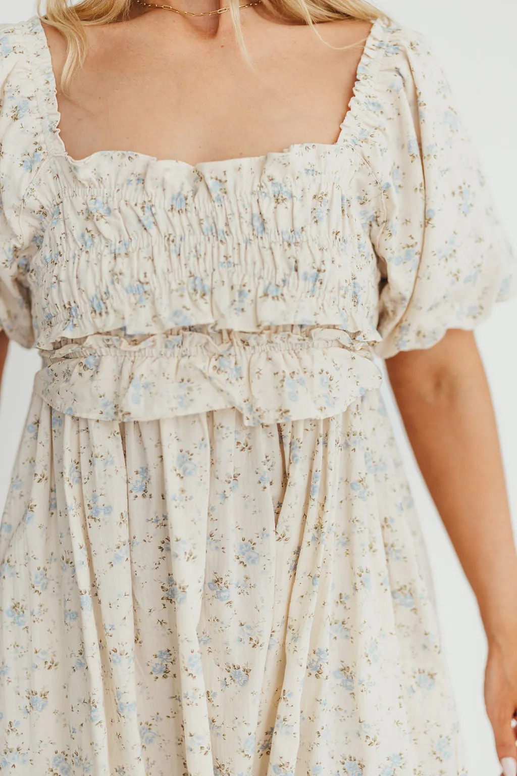 Finley 100% Cotton Peplum Midi Dress in Ivory/Blue - Bump & Nursing Friendly
