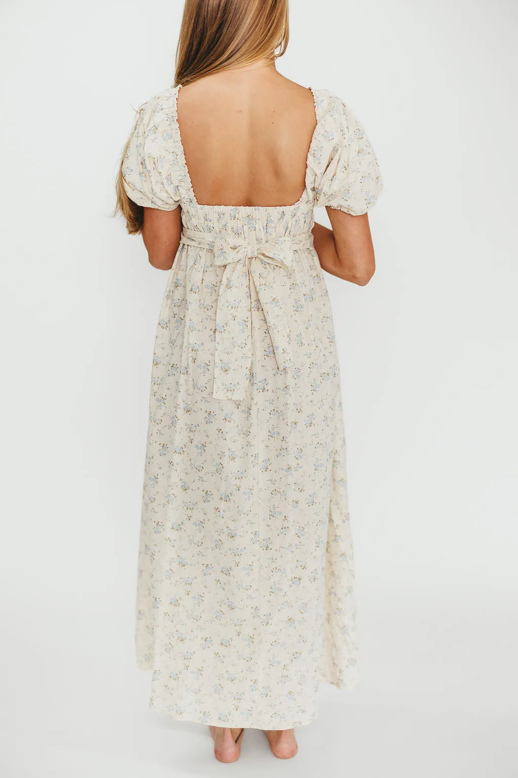 Finley 100% Cotton Peplum Midi Dress in Ivory/Blue - Bump & Nursing Friendly