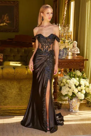 Fitted Long Formal Pleated Sequin Corset Prom Dress