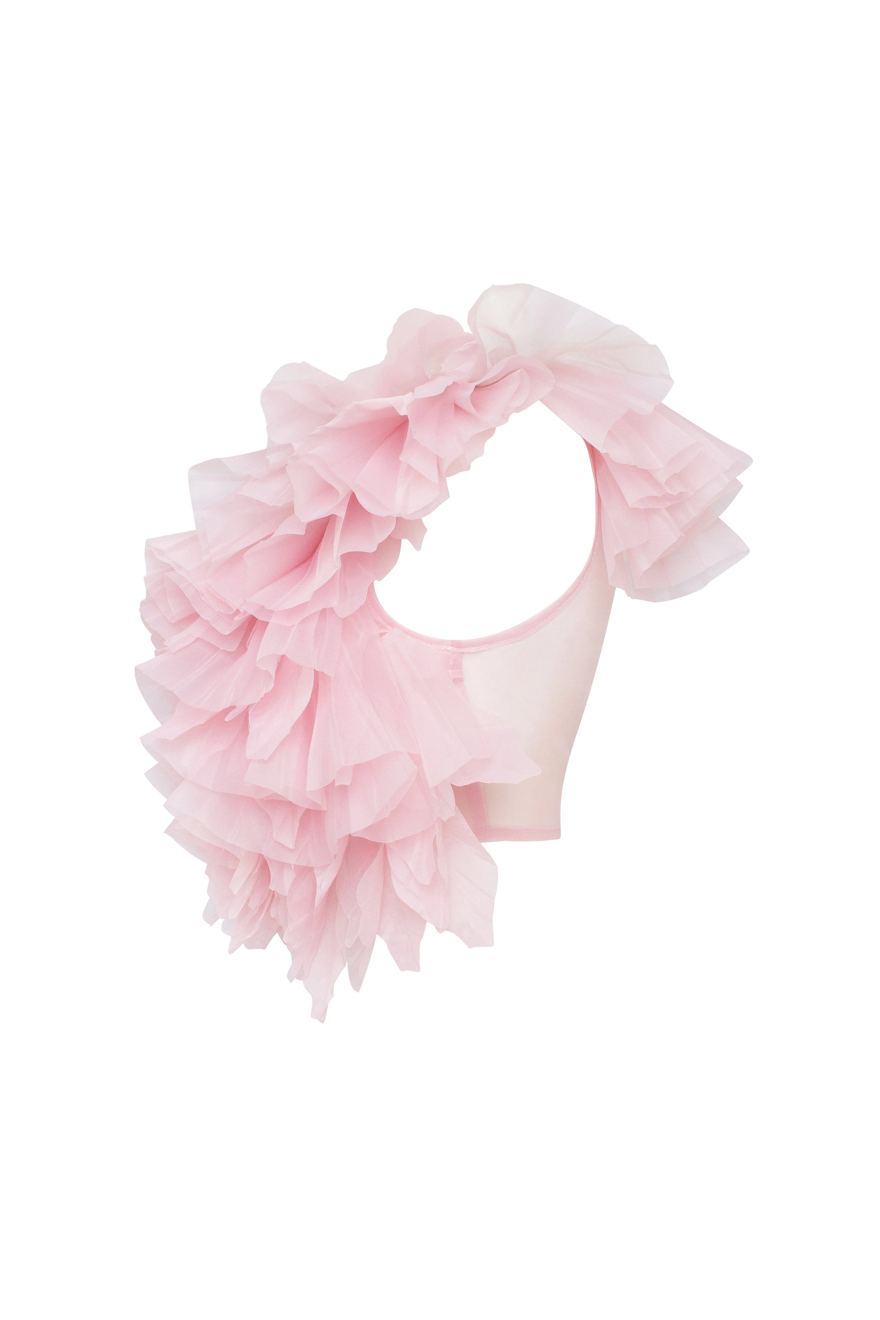 Flirty ruffled one-shoulder organza pink top, Midnight Walk