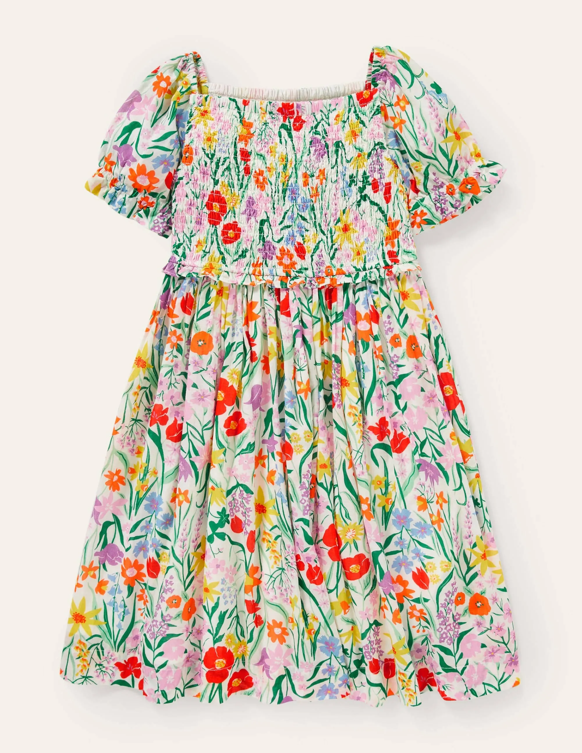 Floral Smocked Dress-Multi Spring Meadow