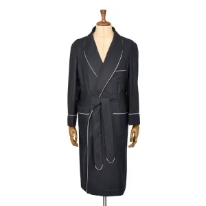Fox Flannel Lounge Gown in Midnight Plain with White Piping