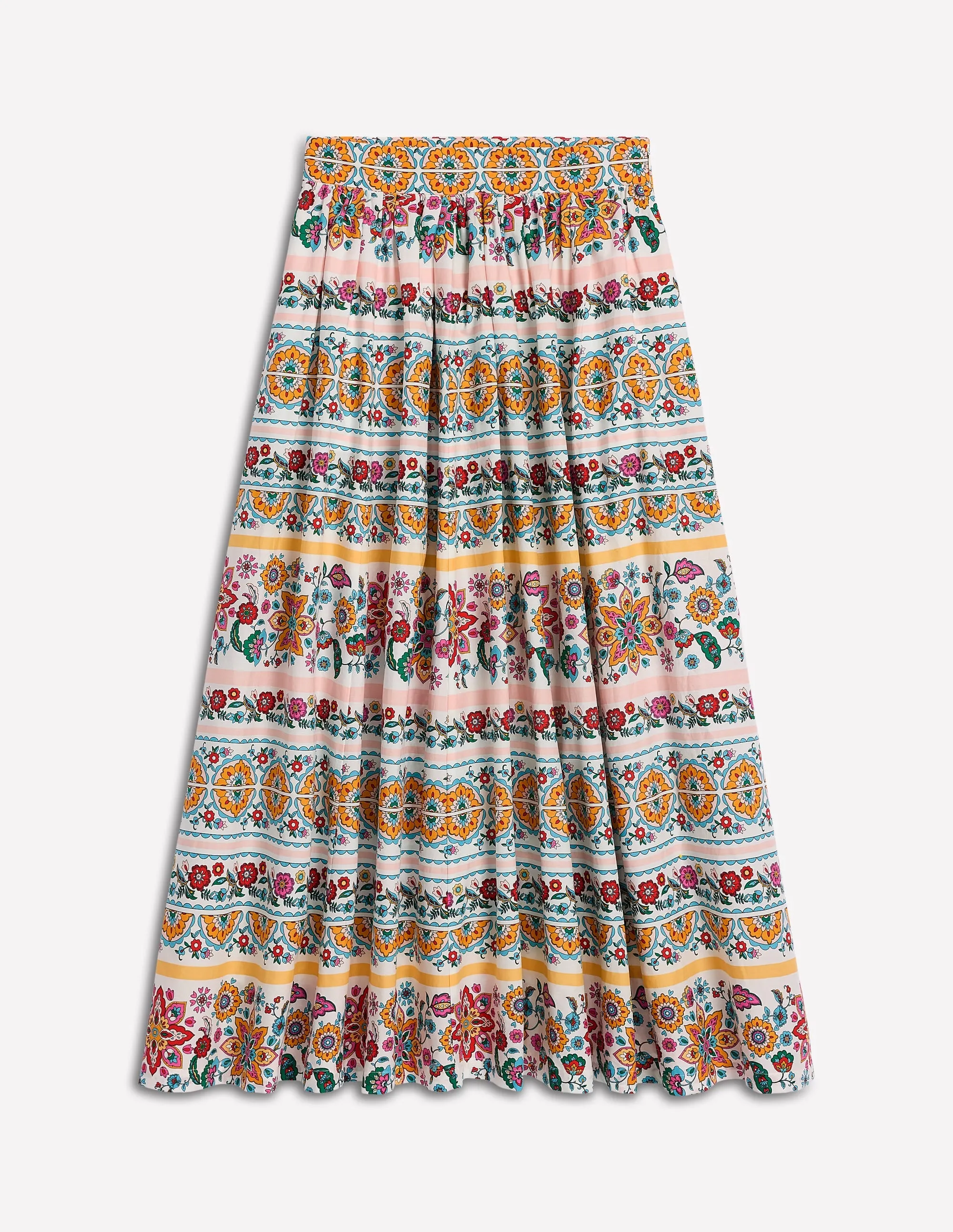 Full Poplin Maxi Skirt-Ivory. Botanical Sprig