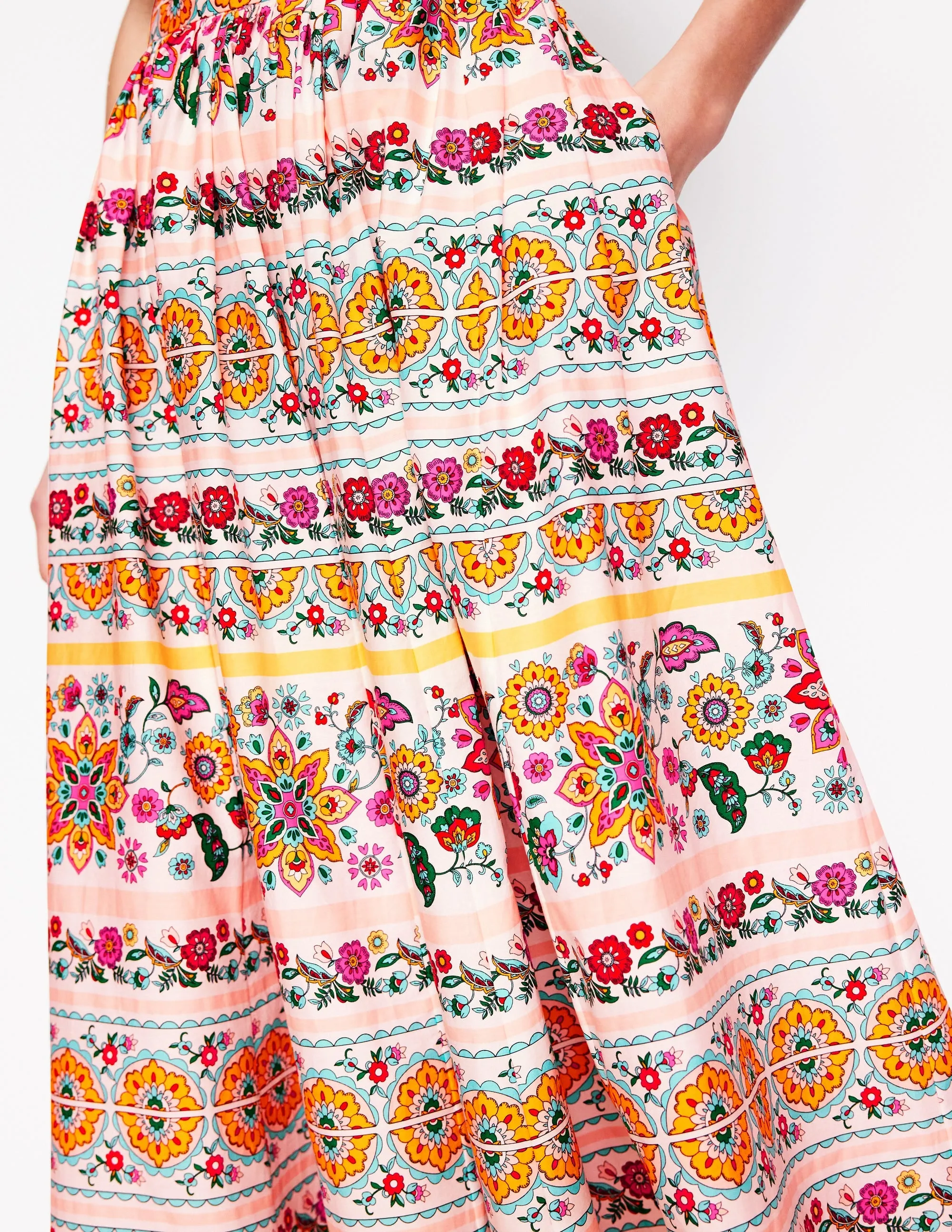 Full Poplin Maxi Skirt-Ivory. Botanical Sprig