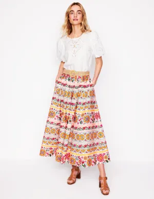 Full Poplin Maxi Skirt-Ivory. Botanical Sprig