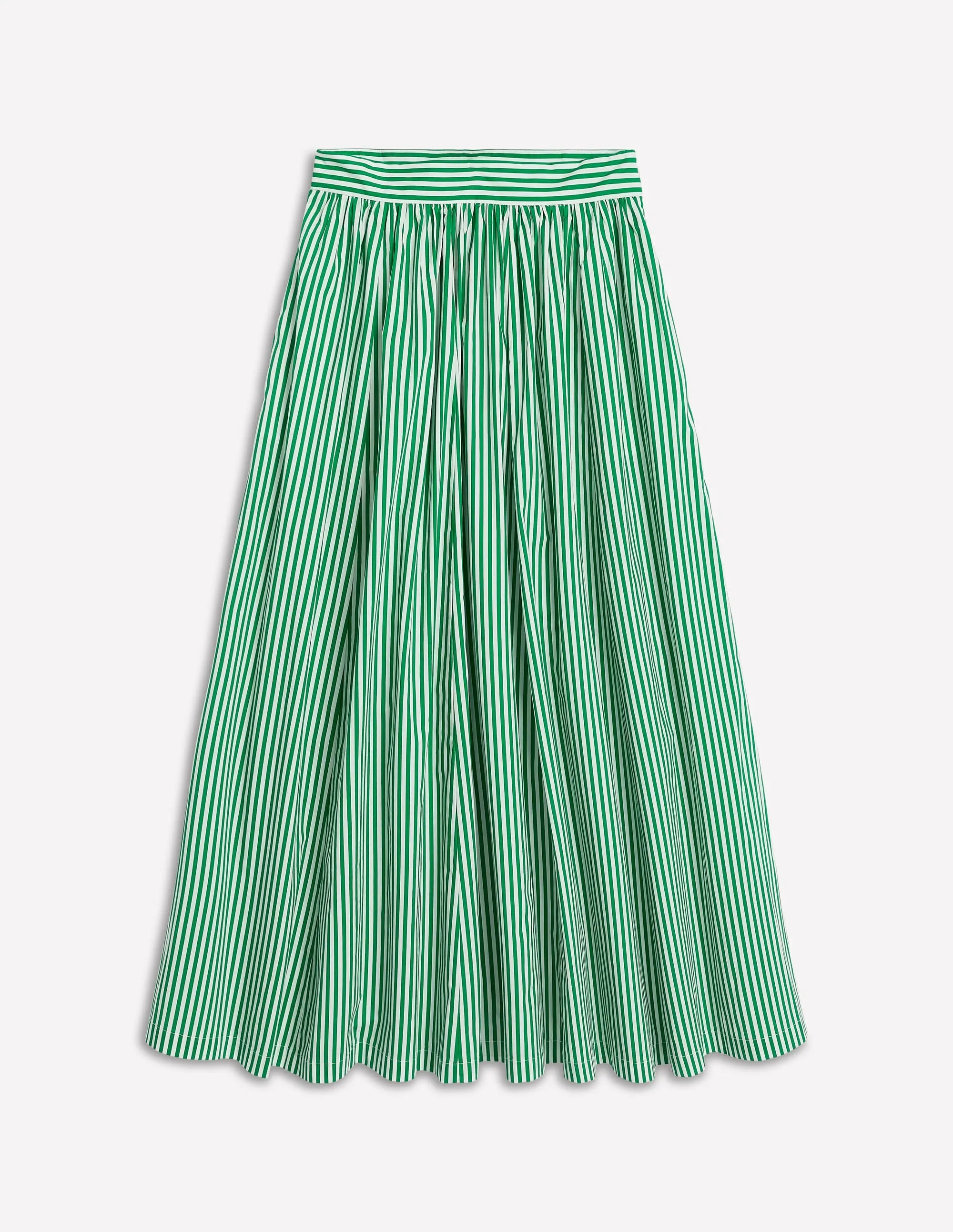 Full Poplin Maxi Skirt-Rich Emerald. Fine Stripe
