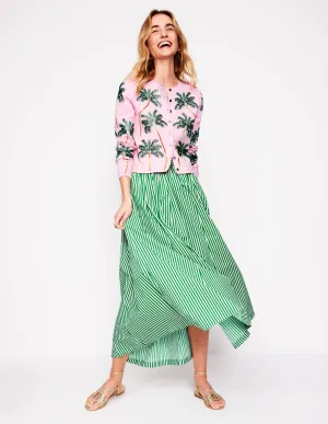 Full Poplin Maxi Skirt-Rich Emerald. Fine Stripe