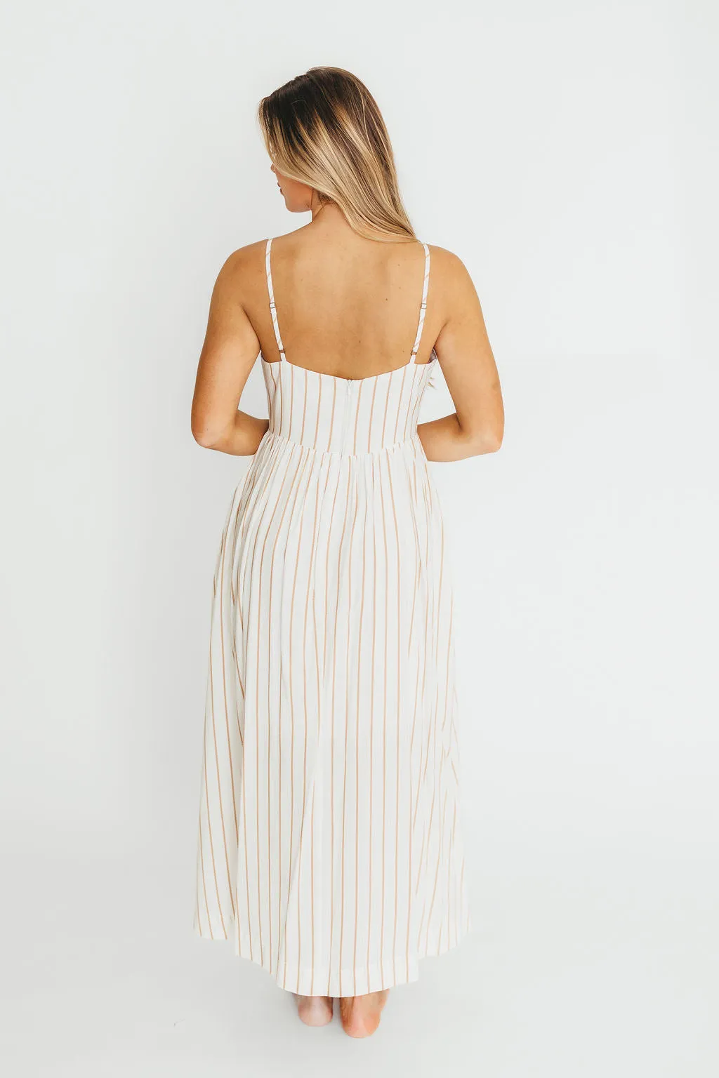 Genesis Stripe Midi Dress in White/Taupe