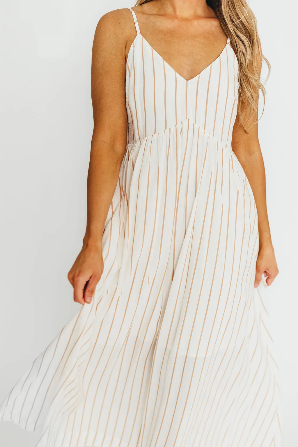 Genesis Stripe Midi Dress in White/Taupe