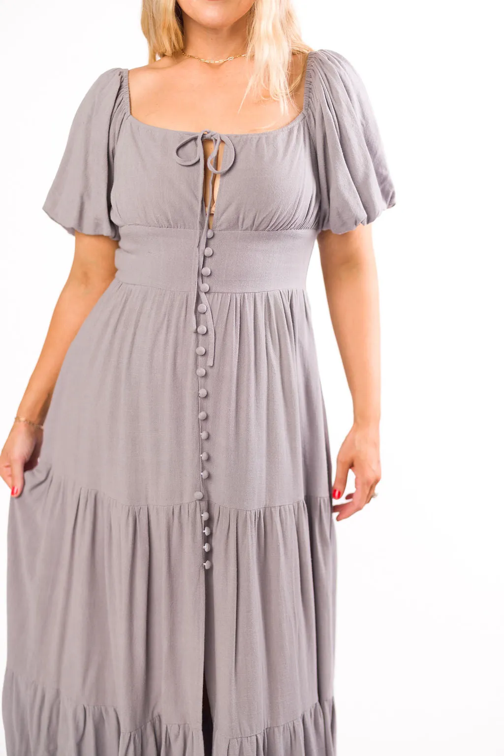 Genevieve Tiered Maxi Dress in Slate Grey