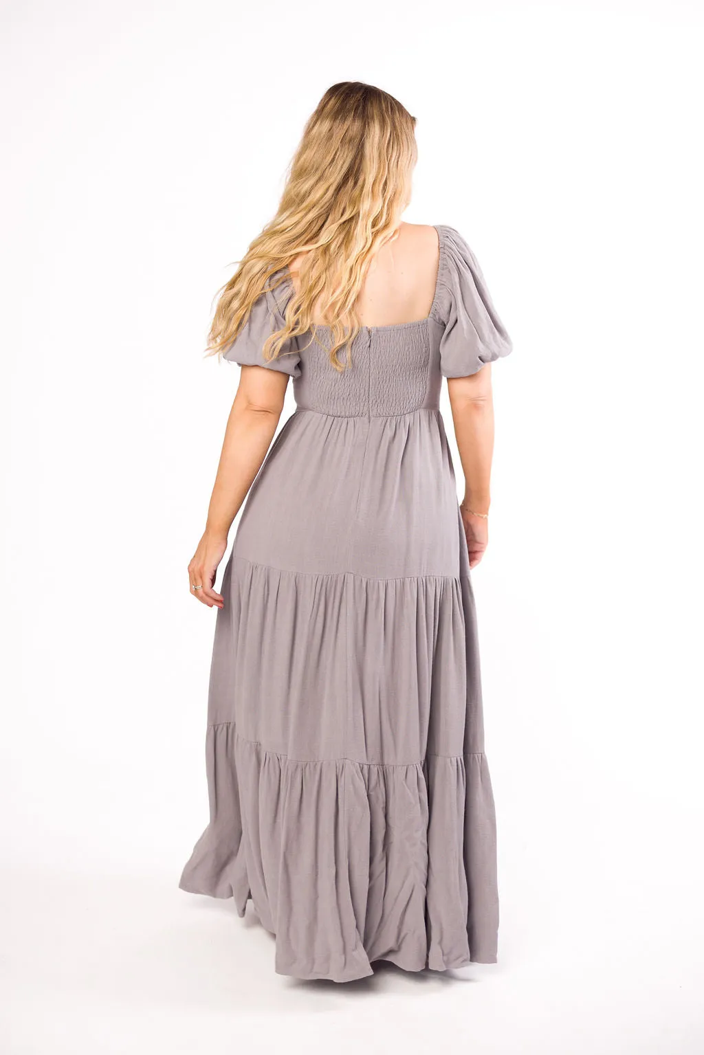 Genevieve Tiered Maxi Dress in Slate Grey
