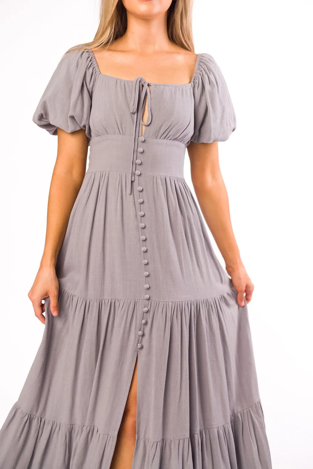Genevieve Tiered Maxi Dress in Slate Grey