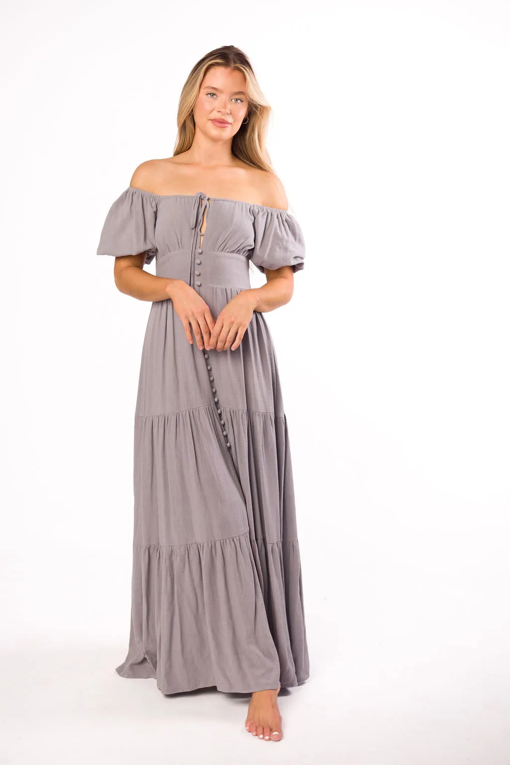 Genevieve Tiered Maxi Dress in Slate Grey