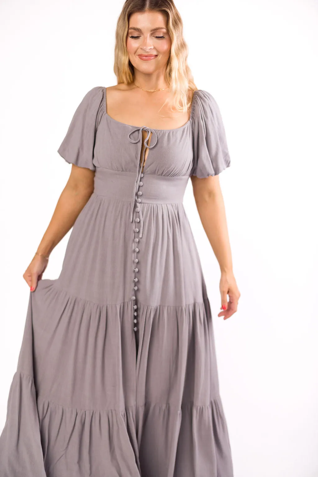 Genevieve Tiered Maxi Dress in Slate Grey