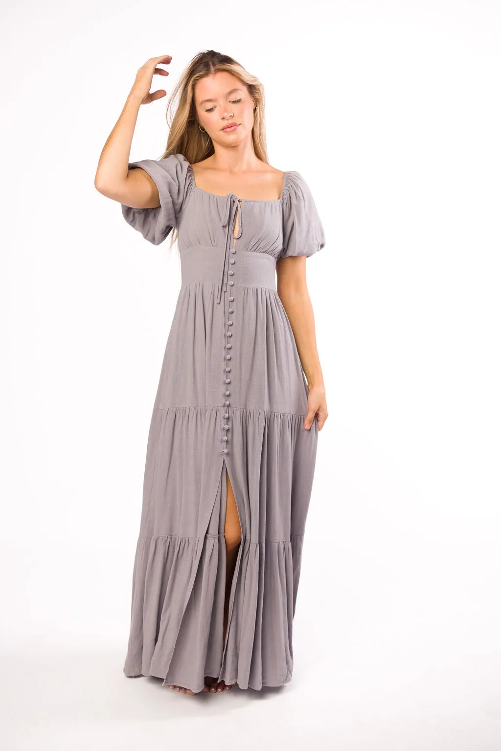 Genevieve Tiered Maxi Dress in Slate Grey