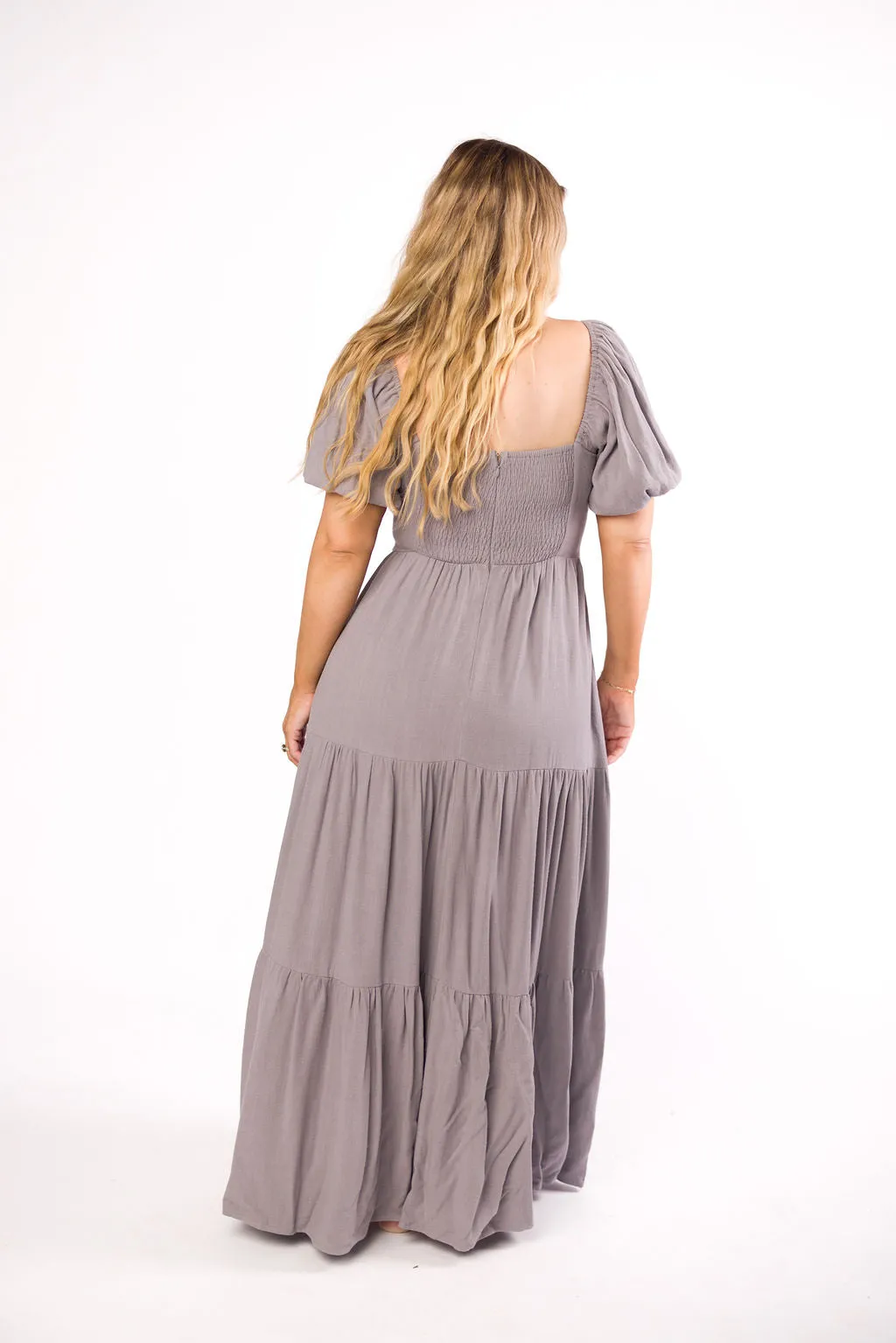 Genevieve Tiered Maxi Dress in Slate Grey