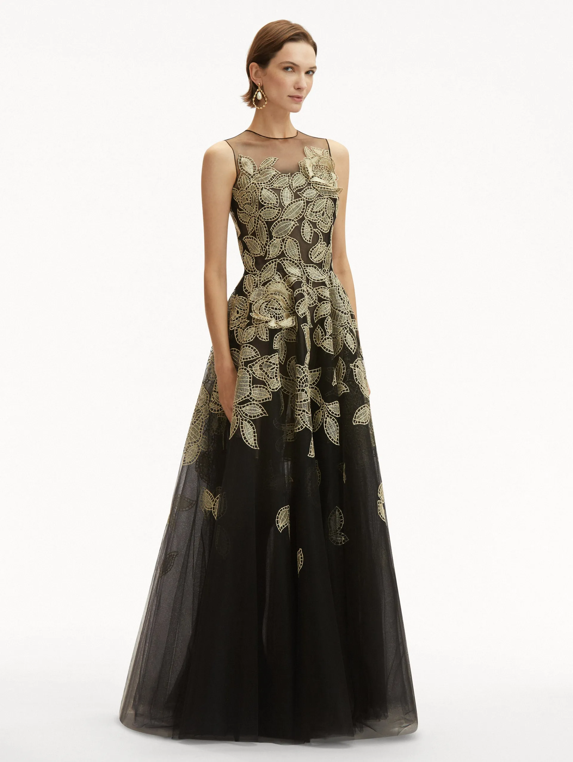 Gold Foil Rose Appliqué Gown