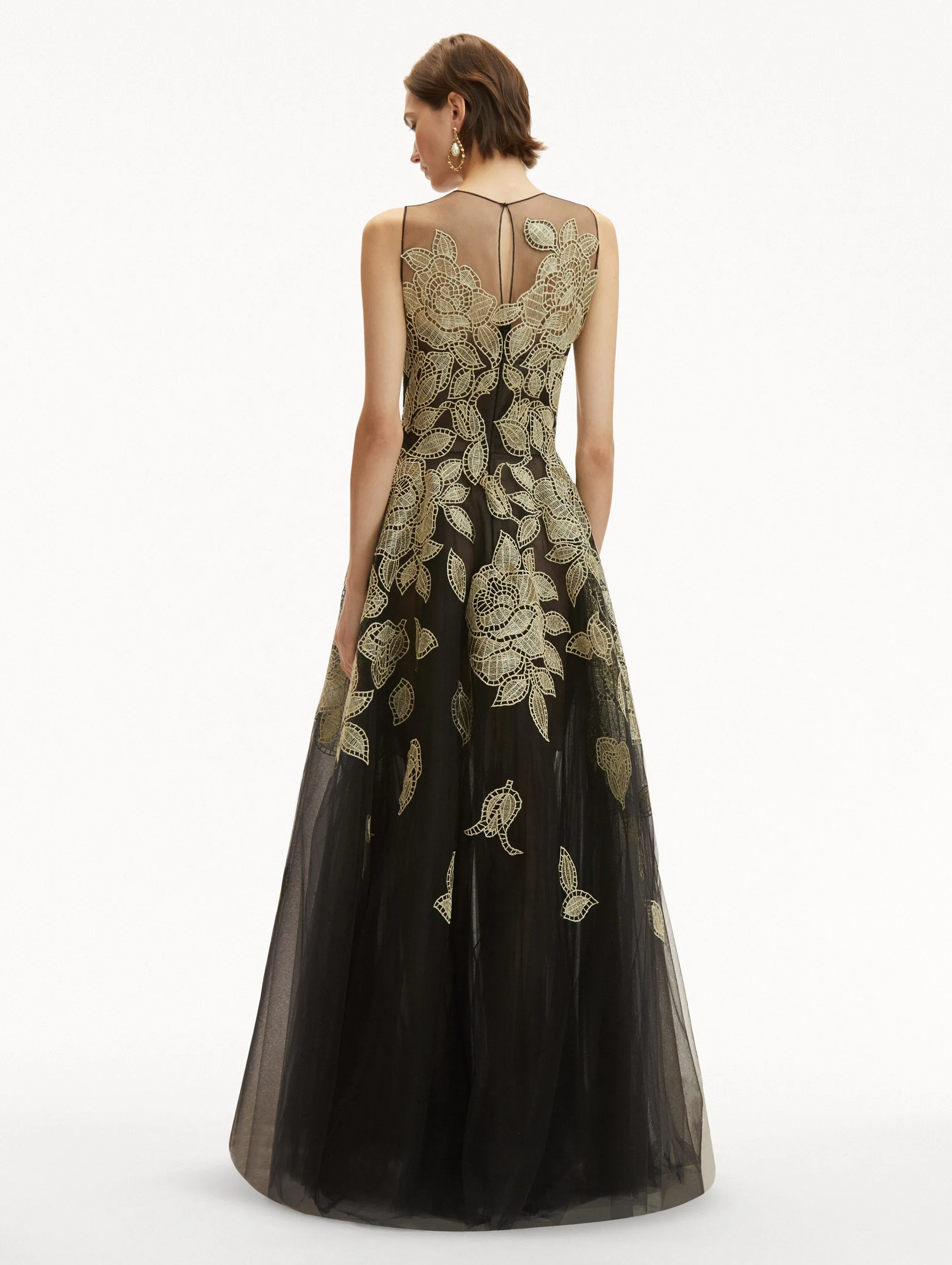 Gold Foil Rose Appliqué Gown