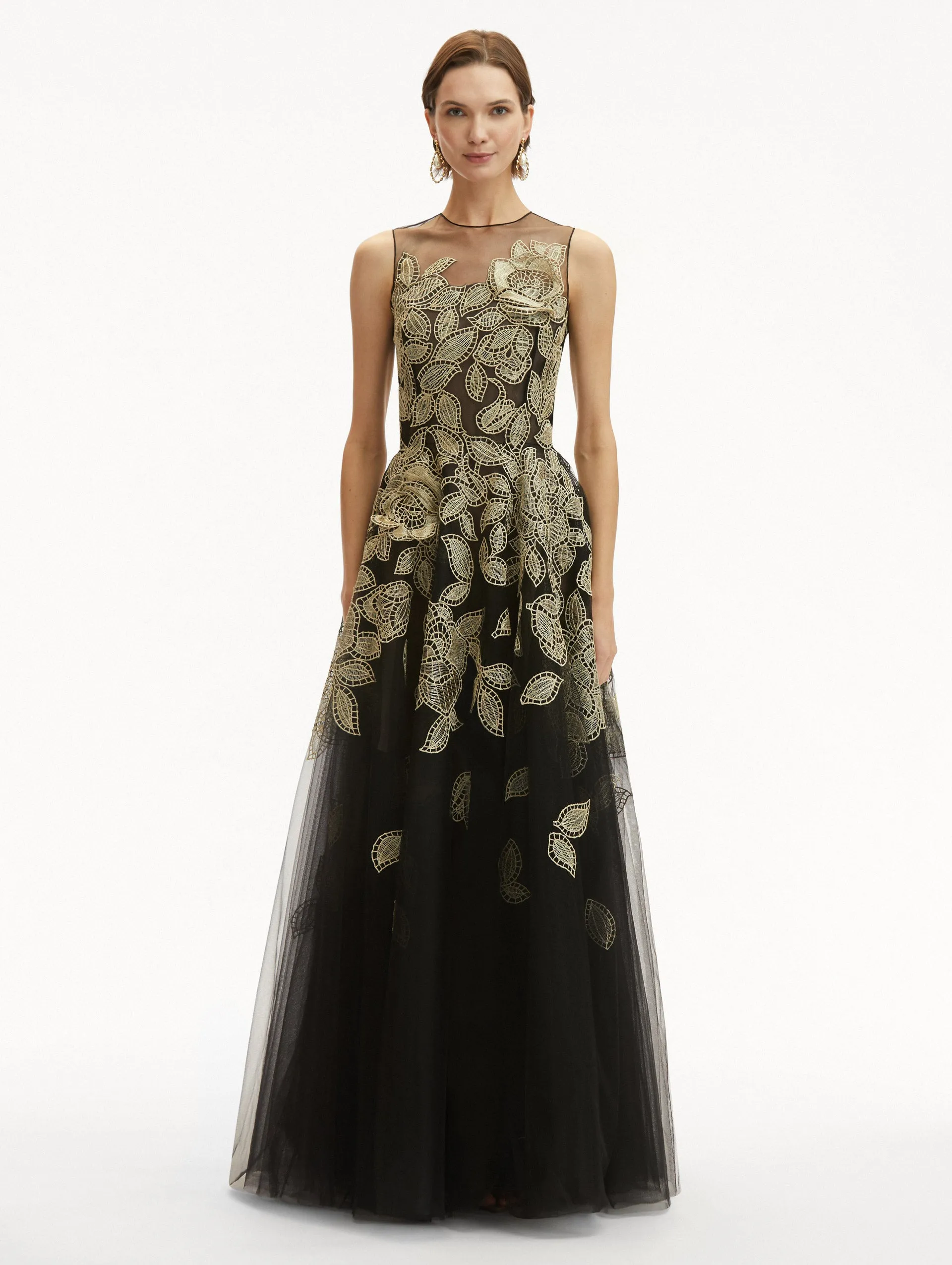 Gold Foil Rose Appliqué Gown