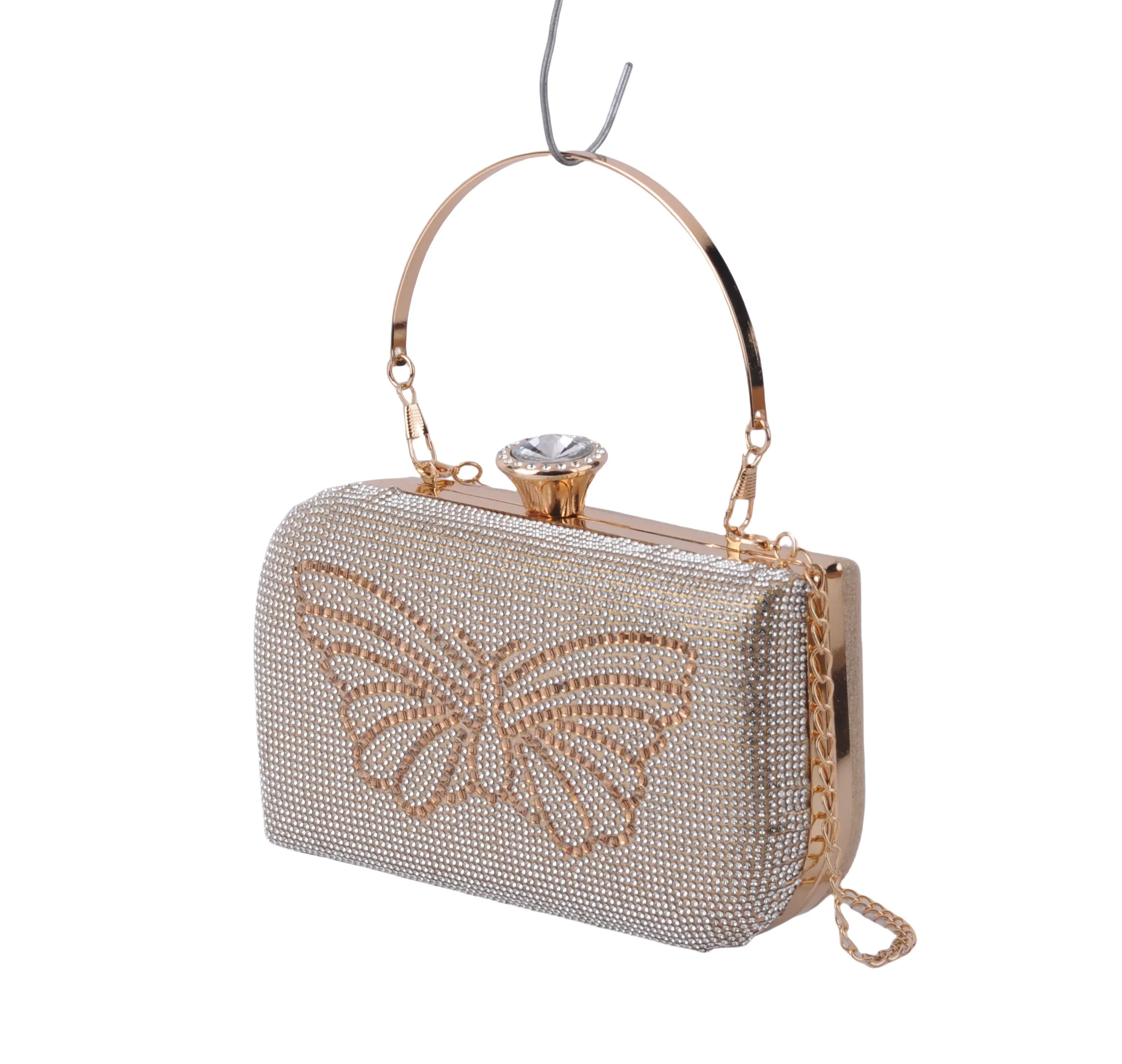 Gold Rhinestone Clutch with Butterfly Pattern