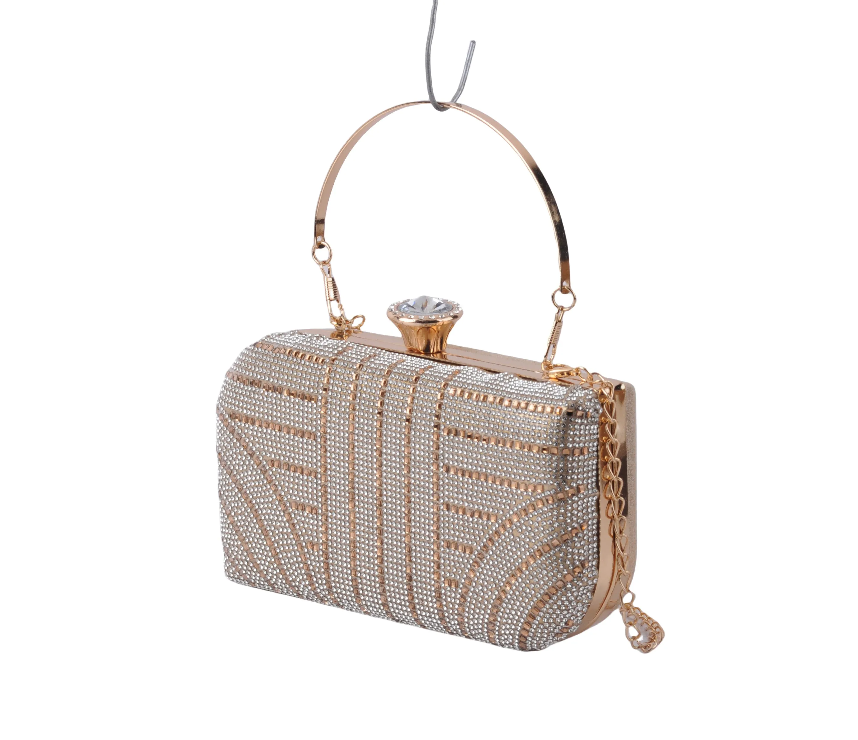 Gold Rhinestone Clutch with Criss Cross Pattern