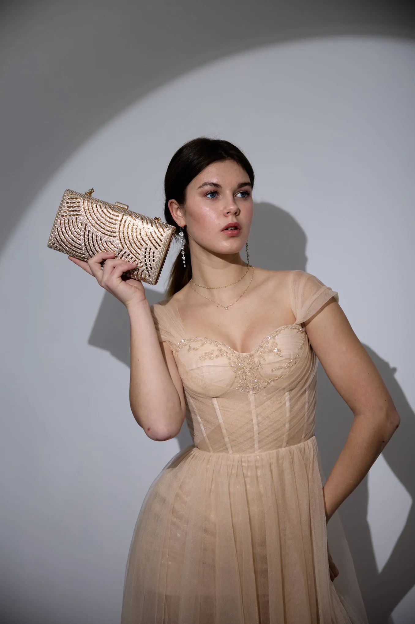 Gold Rhinestone Clutch with Spiral Pattern