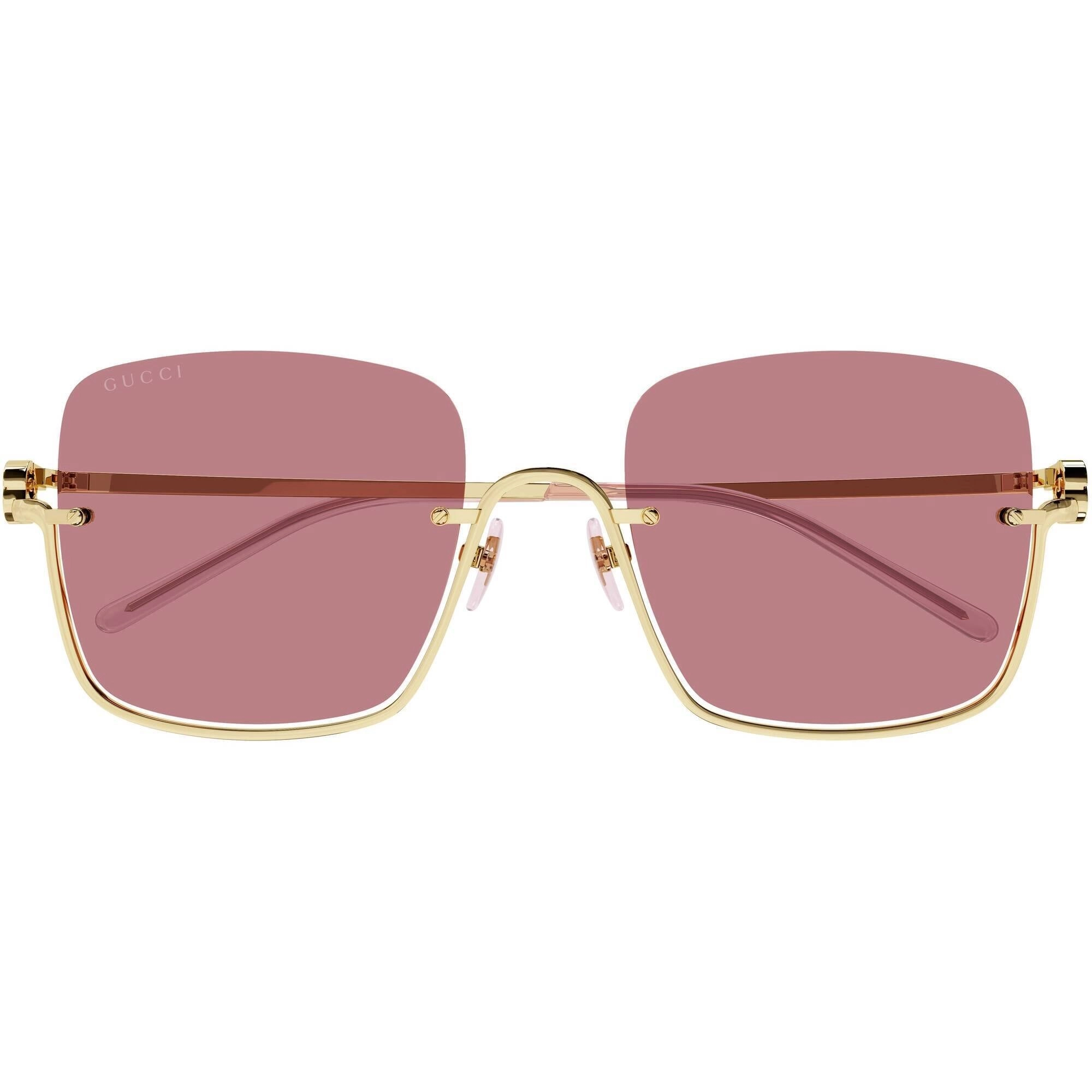 Gucci Women's Sunglasses - Gold Metal Half Rim Square Frame Red Lens | GG1279S 003