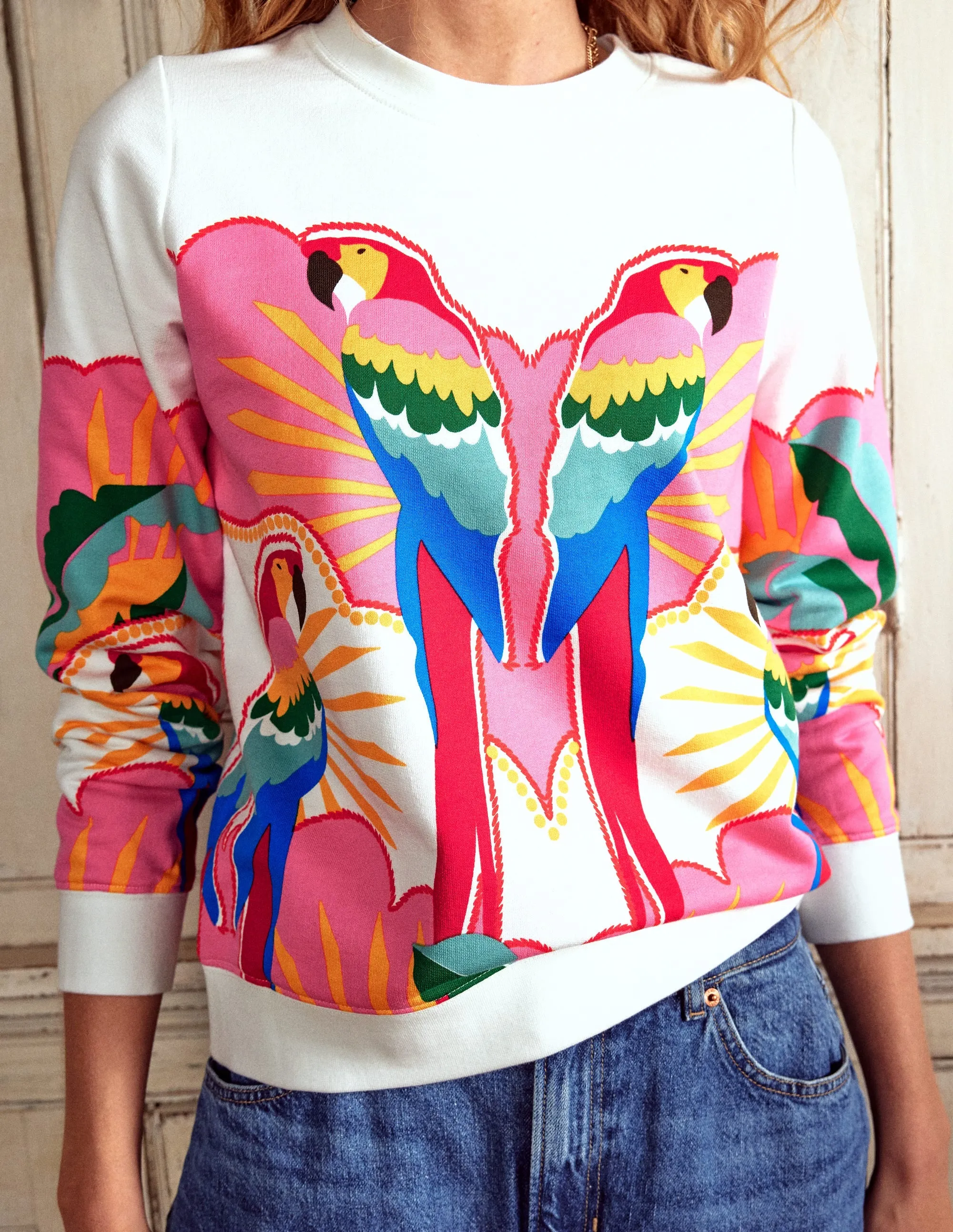 Hannah Printed Sweatshirt-Multi. Paradise Parrot