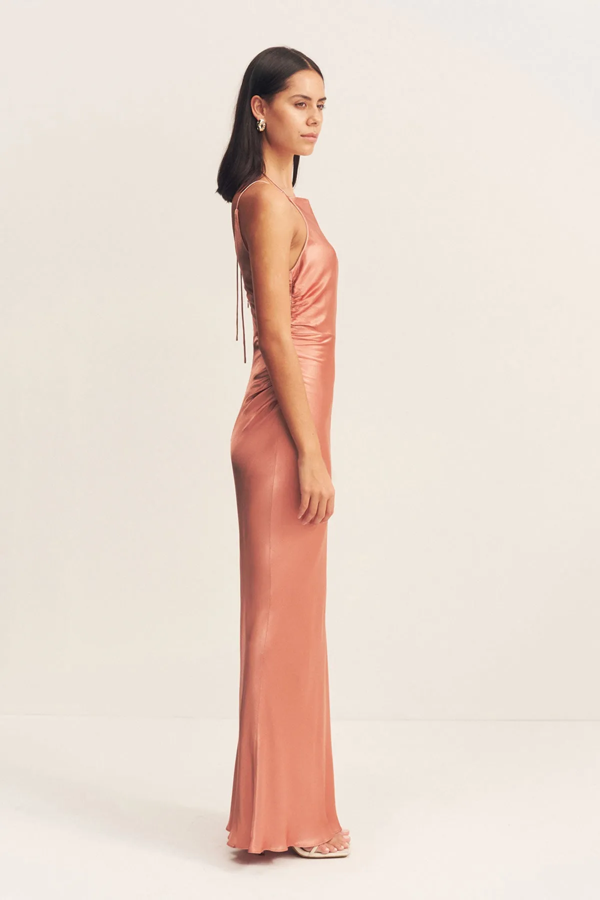 LA LUNE HIGH NECK RUCHED MAXI DRESS - ANTIQUE ROSE