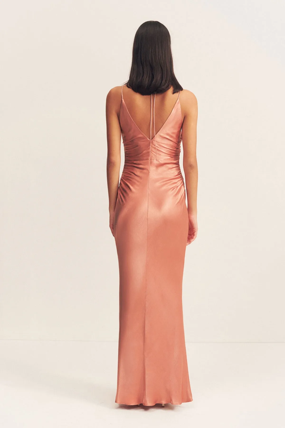 LA LUNE HIGH NECK RUCHED MAXI DRESS - ANTIQUE ROSE