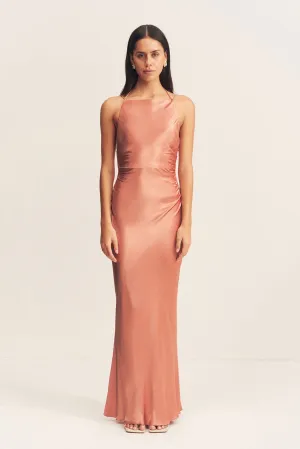 LA LUNE HIGH NECK RUCHED MAXI DRESS - ANTIQUE ROSE