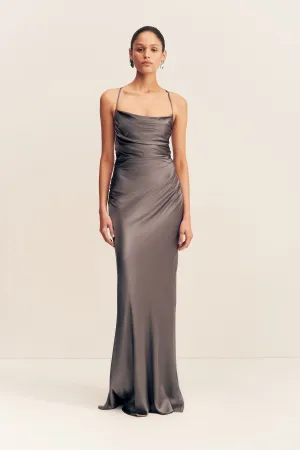 LA LUNE LACE BACK MAXI DRESS - GRAPHITE