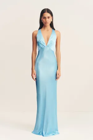 LA LUNE PLUNGED CROSS BACK MAXI DRESS - ICEBERG BLUE