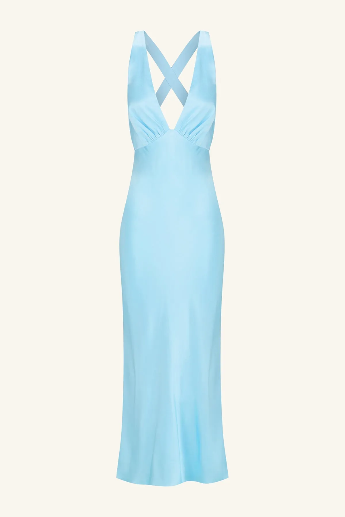 LA LUNE PLUNGED CROSS BACK MIDI DRESS - ICEBERG BLUE