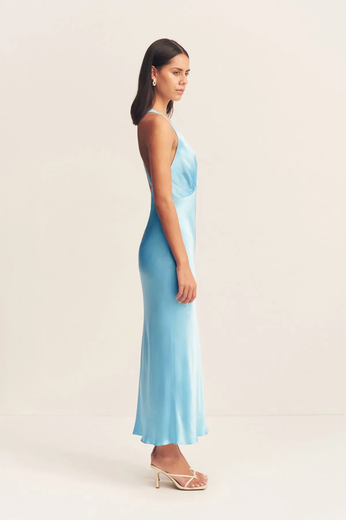 LA LUNE PLUNGED CROSS BACK MIDI DRESS - ICEBERG BLUE