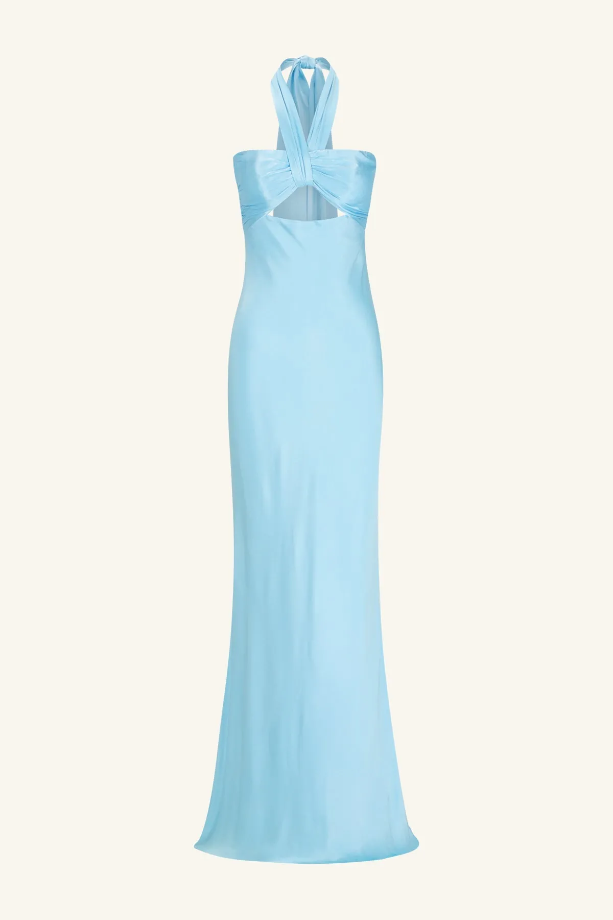 LA LUNE RUCHED HALTER MAXI DRESS - ICEBERG BLUE