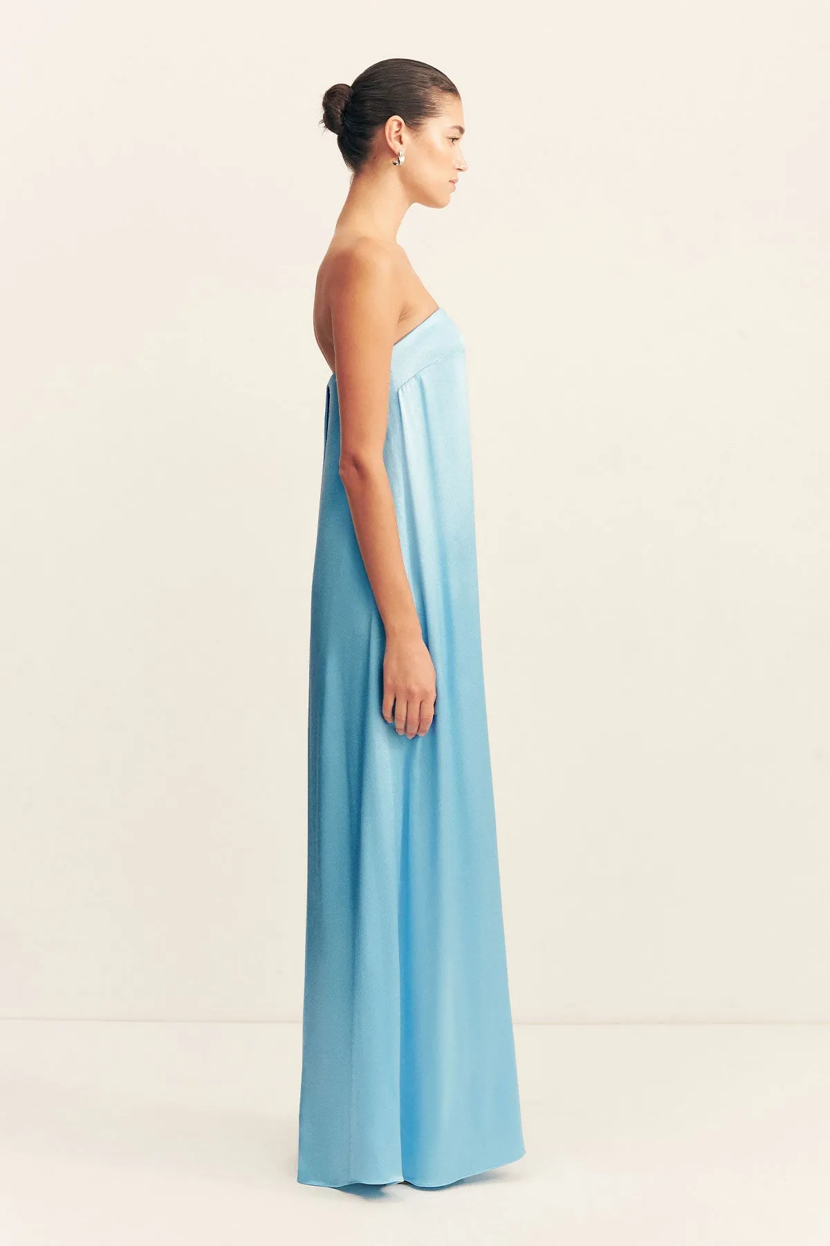 LA LUNE STRAPLESS COLUMN MAXI DRESS - ICEBERG BLUE