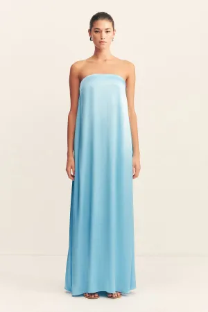 LA LUNE STRAPLESS COLUMN MAXI DRESS - ICEBERG BLUE