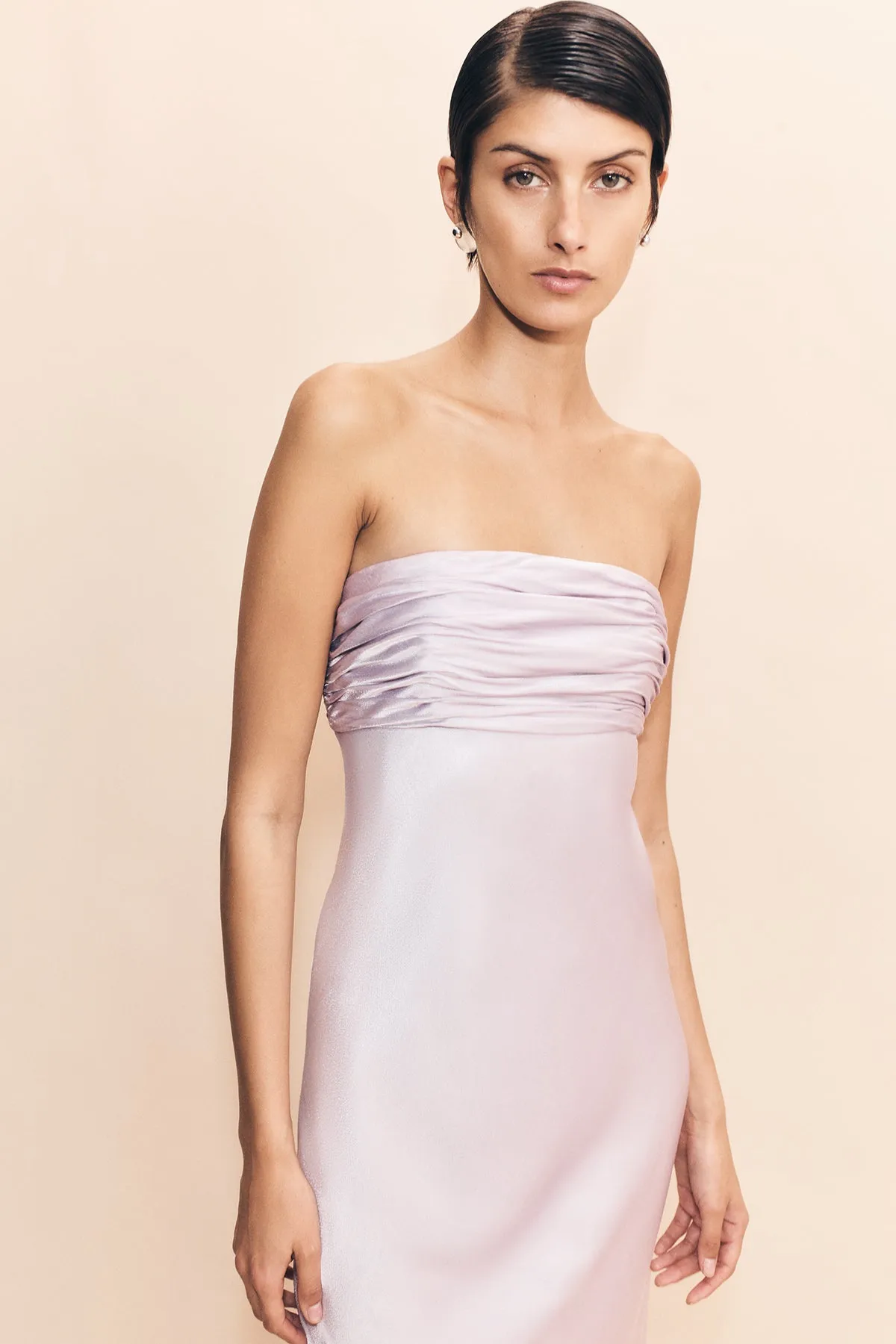 LA LUNE STRAPLESS RUCHED BODICE MAXI DRESS - LILAC