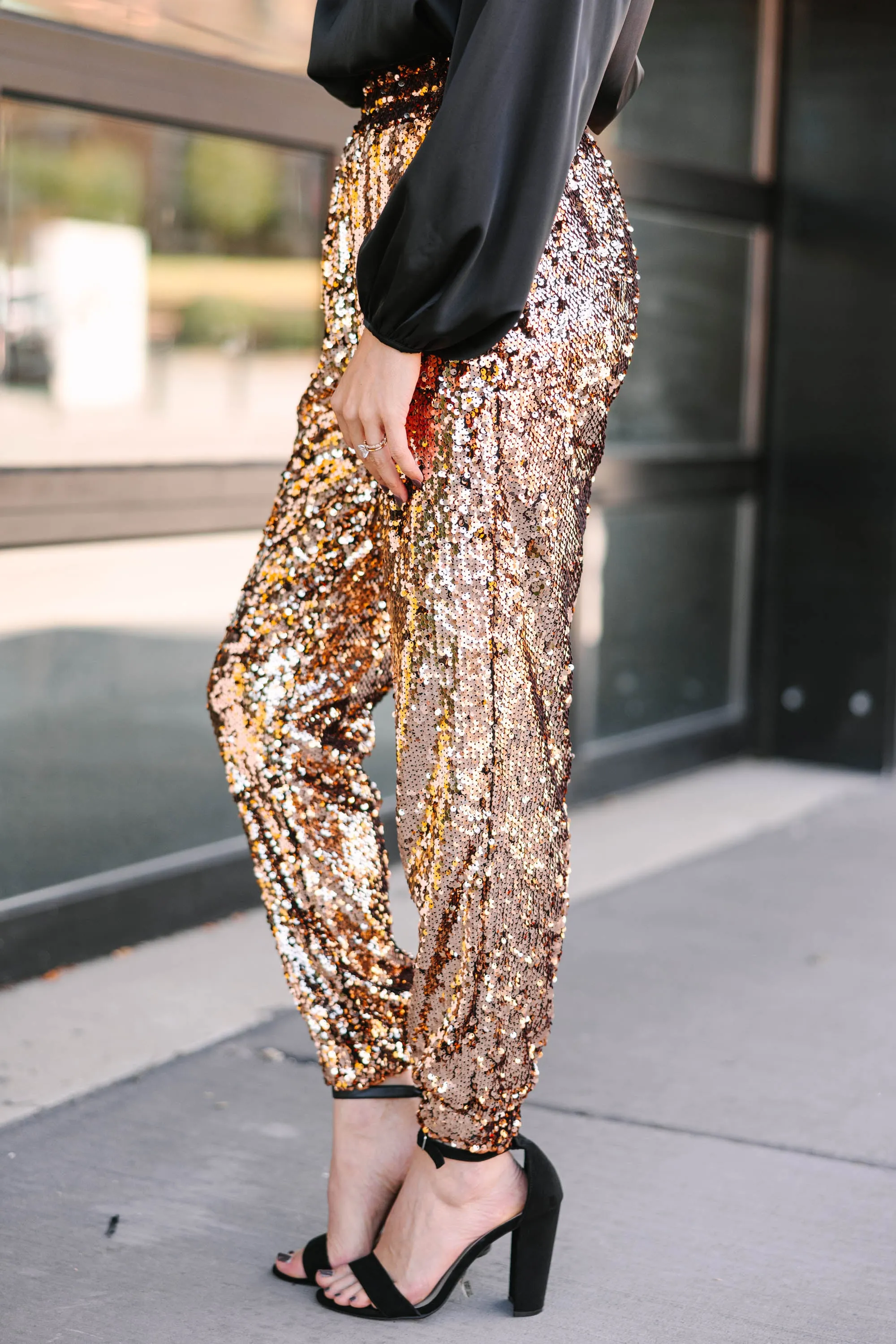 Living On Love Copper Sequin Joggers