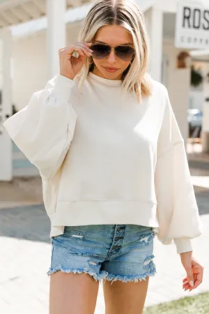 Look At You Go Cream White Bubble Sleeve Pullover