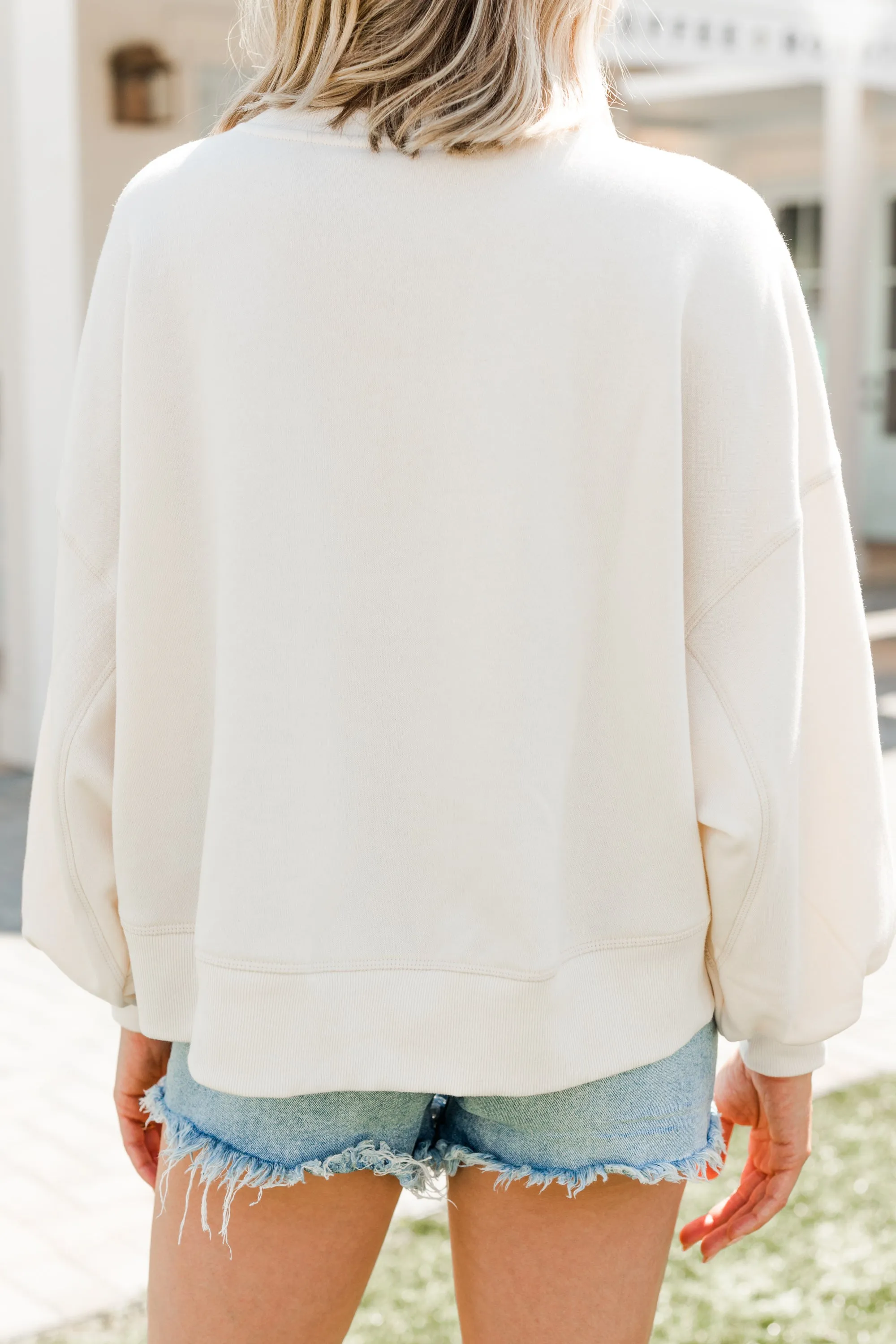 Look At You Go Cream White Bubble Sleeve Pullover