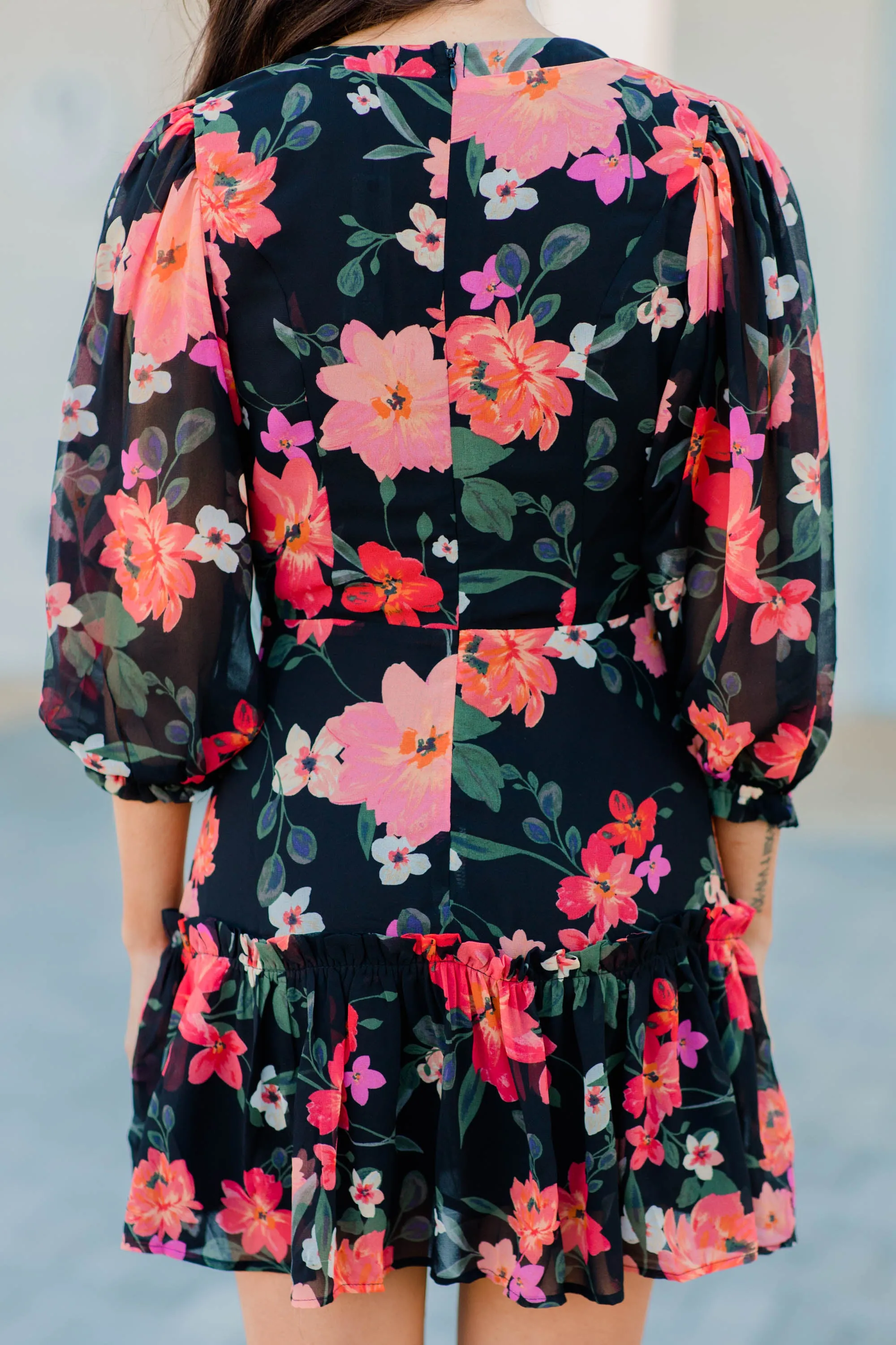 Looking Forward Black Floral Dress