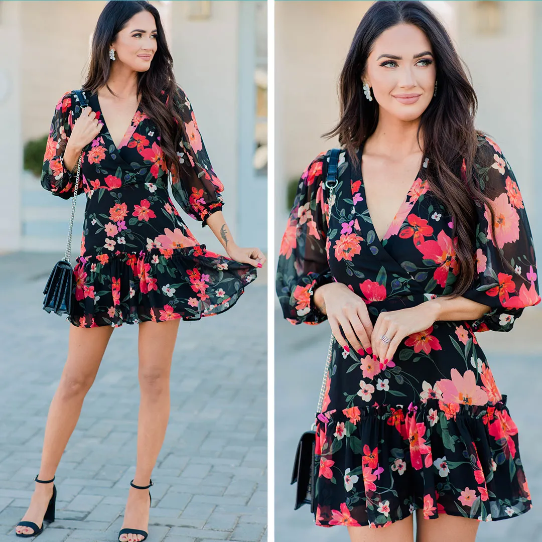Looking Forward Black Floral Dress