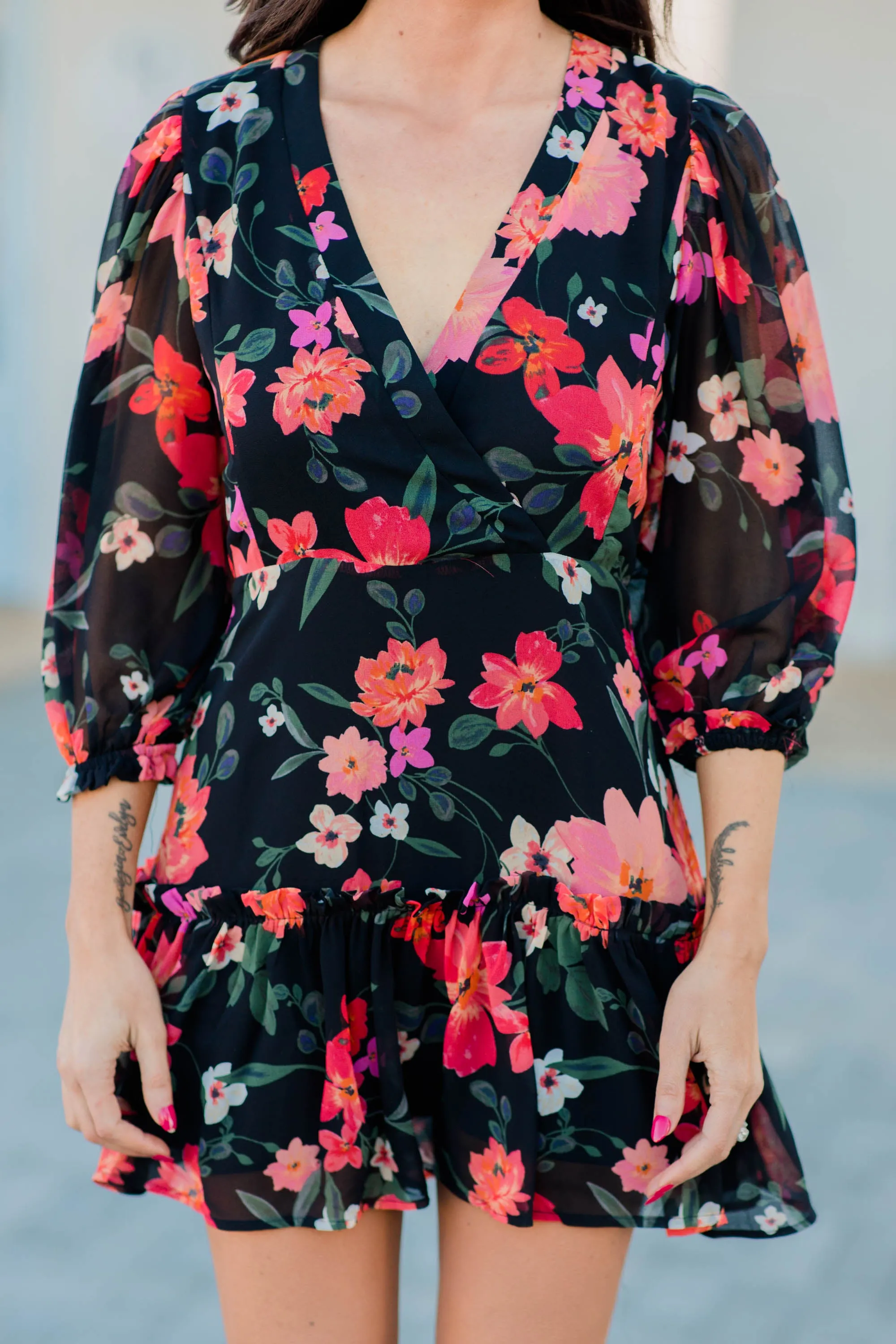 Looking Forward Black Floral Dress