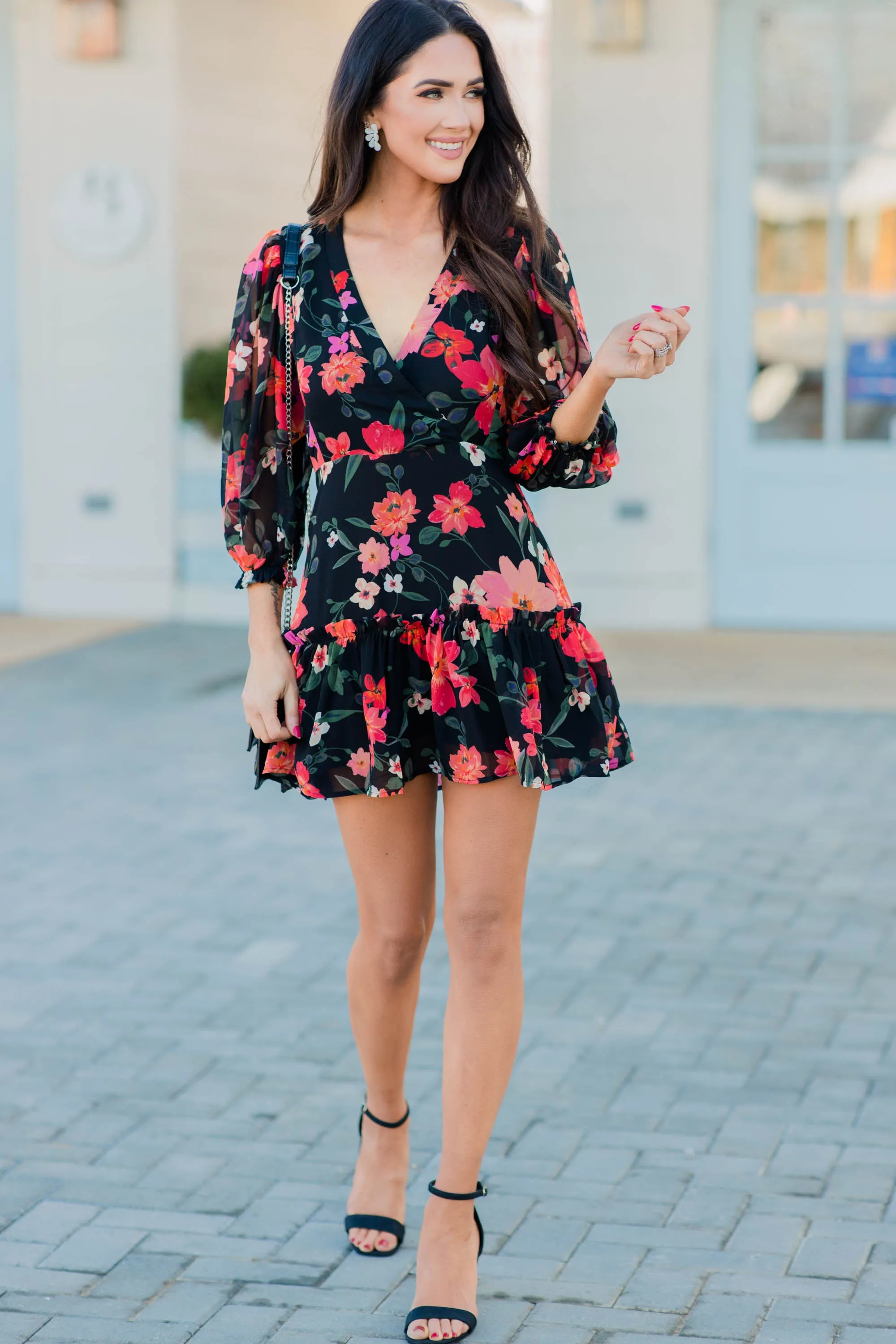 Looking Forward Black Floral Dress
